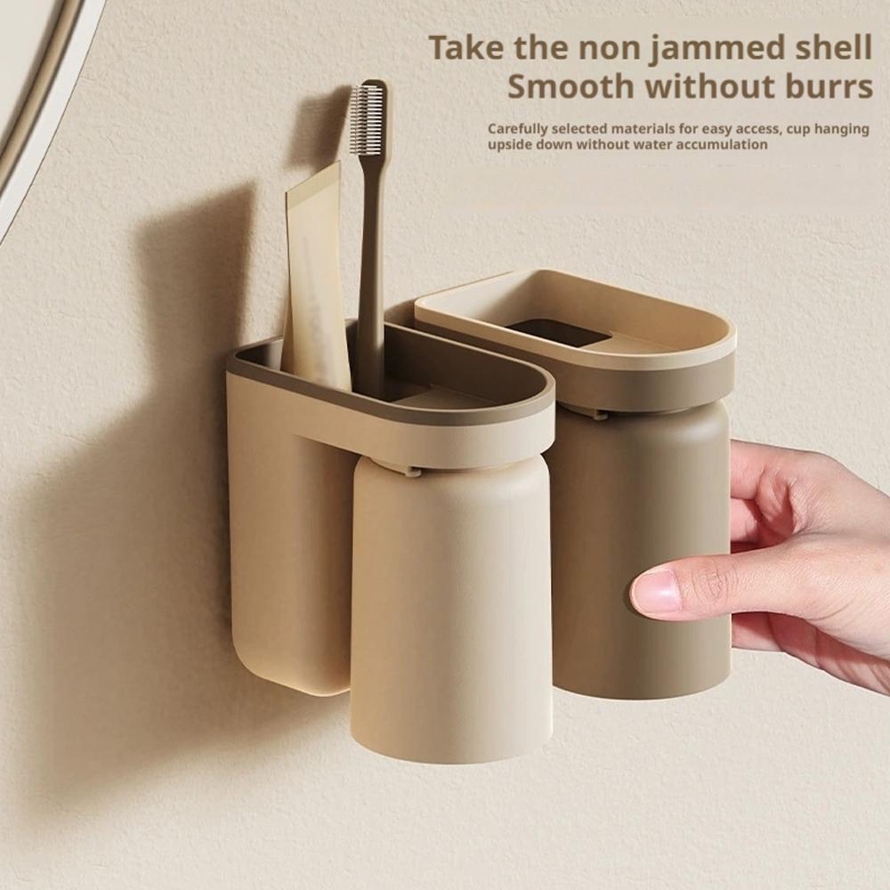2 In 1 Wall Mounted Toothbrush Holder No-punching Toothbrush Storage Rack Creative Inverted Toothbrush Cup Drain Rack Bathroom