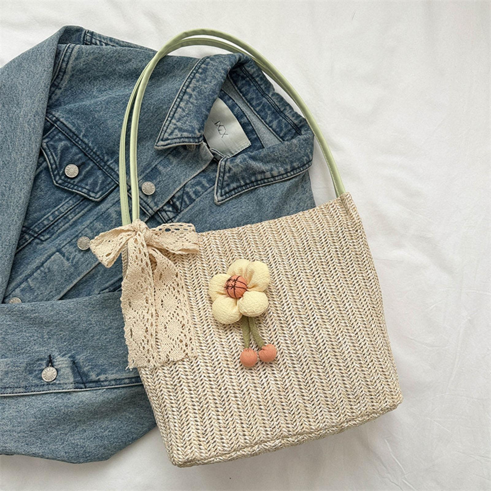

Women Casual Summer Handbag Aesthetic Design Large Capacity Woven Shoulder Bags Ideal Gift for Yourself Female Friends