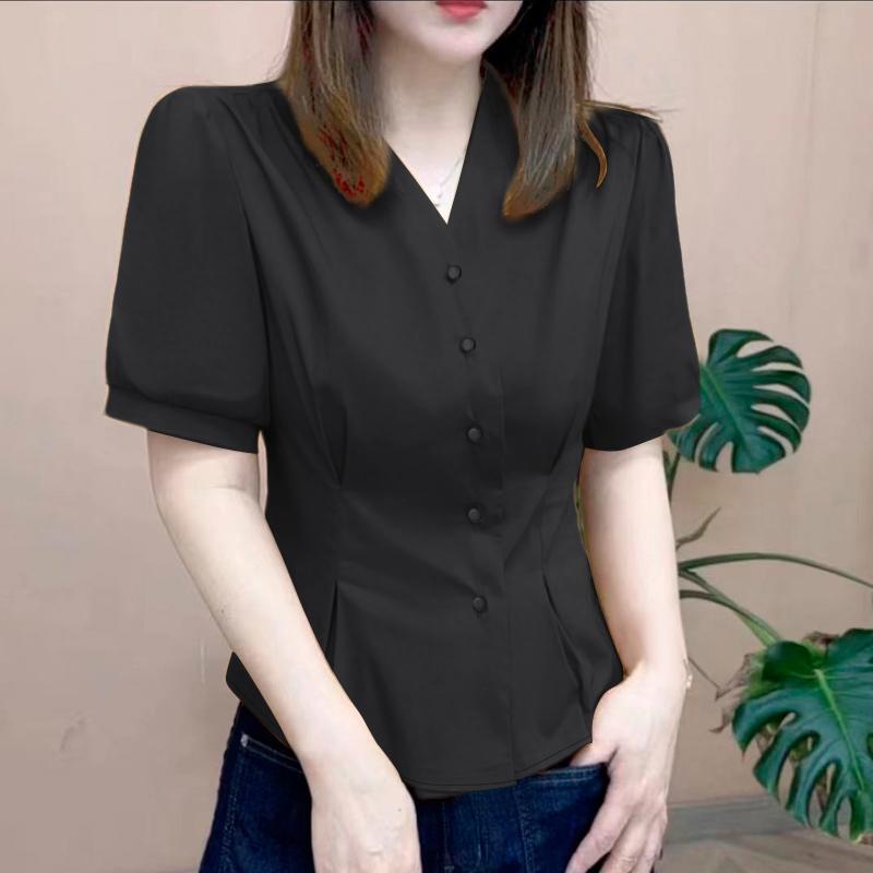 

ZANZEA Women Casual V-Neck Short Sleeve Slim Blouse 5XL чёрный