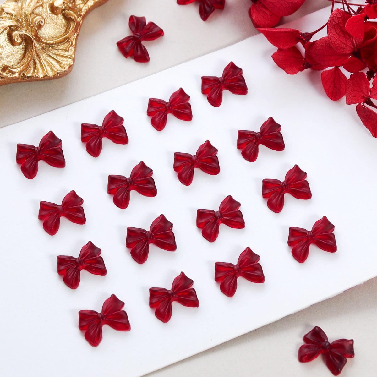 

30 шт. винно-красных лент-бантов для ногтей, подвески-шармы в форме сердца, вишневого цвета, высокого класса, элегантные, темпераментные, принадлежности для ногтей, детали, украшения