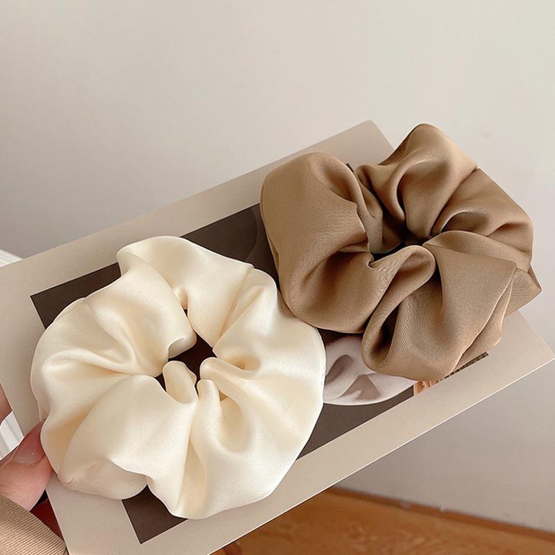 Women Simple Silk Satin Scrunchies Solid Color Big Elastic Rubber Hair Bands Girl Ponytail Holder Hair Ties Rope Gum Accessories