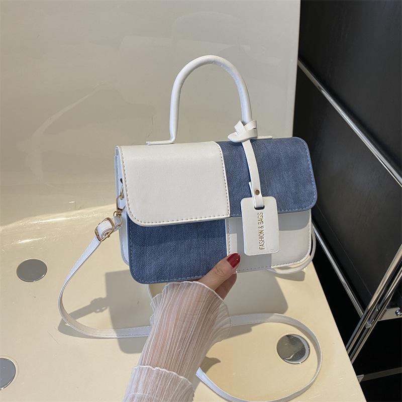 

2024 New Niche Design Patchwork Color Contrast Small Square Bag Female Texture Simple Crossbody Bag Fashion Shoulder Bag белый