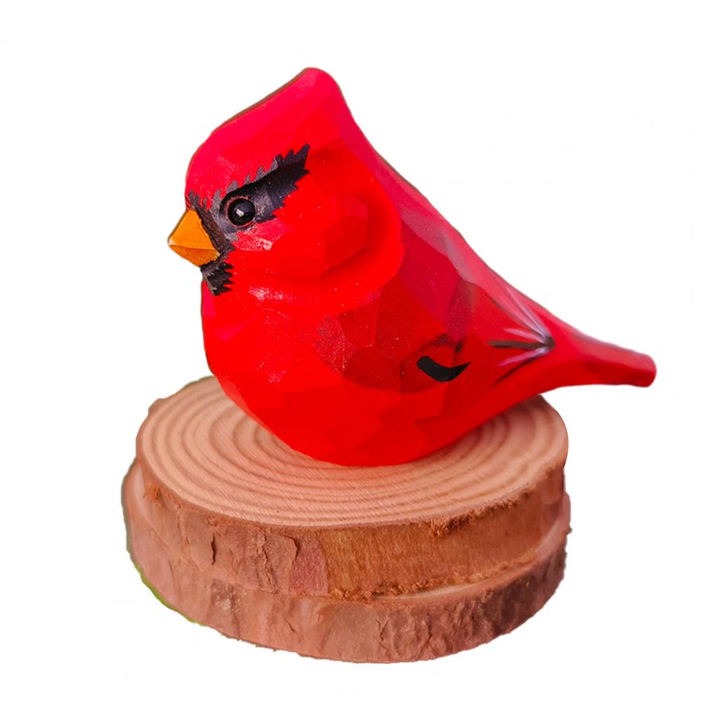 Colorful Fly Bird Sparrow Small Statue Figurine Ornament with Wood Base Art Bird Carving Decor Feather Animal Model Desktop