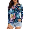 Women's Casual Fashion Retro Floral Print Long Sleeve Zipper Neck Top T-shirt