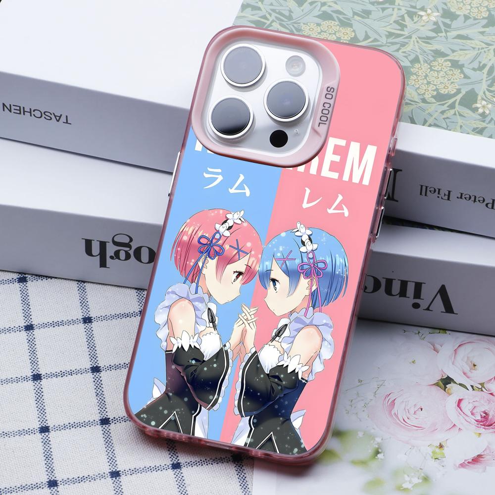 ReZero Rem Ram Pink Translucent Mobile Phone Case for iPhone 17 16 15 14 13 12 11 X XR XS Air Pro Max Plus Colorful Cover