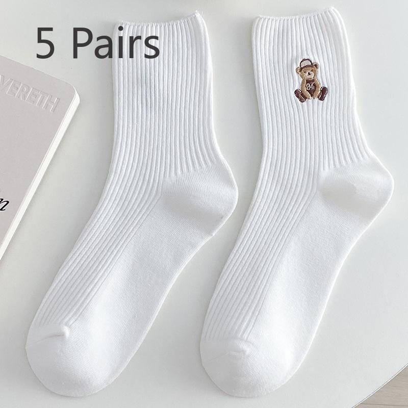 5 Pairs of Female Spring and Autumn New Cotton Cute Bear Tube Socks