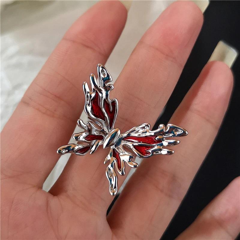 Goth Punk Retro Red Crystal Love Heart Cross Geometry Irregular Open Ring Set Y2K Halloween Accessories For Women  Jewelry