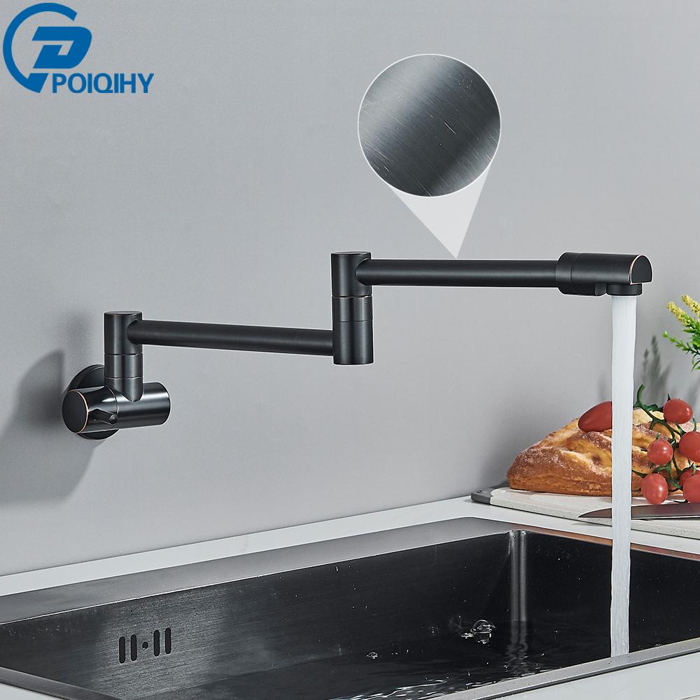 Chrom-schwarzer Wandhahn, einzelner Kaltwasserhahn, 360° drehbarer Auslauf, Waschhahn, klappbarer Hals, Badezimmer-Küchenhahn