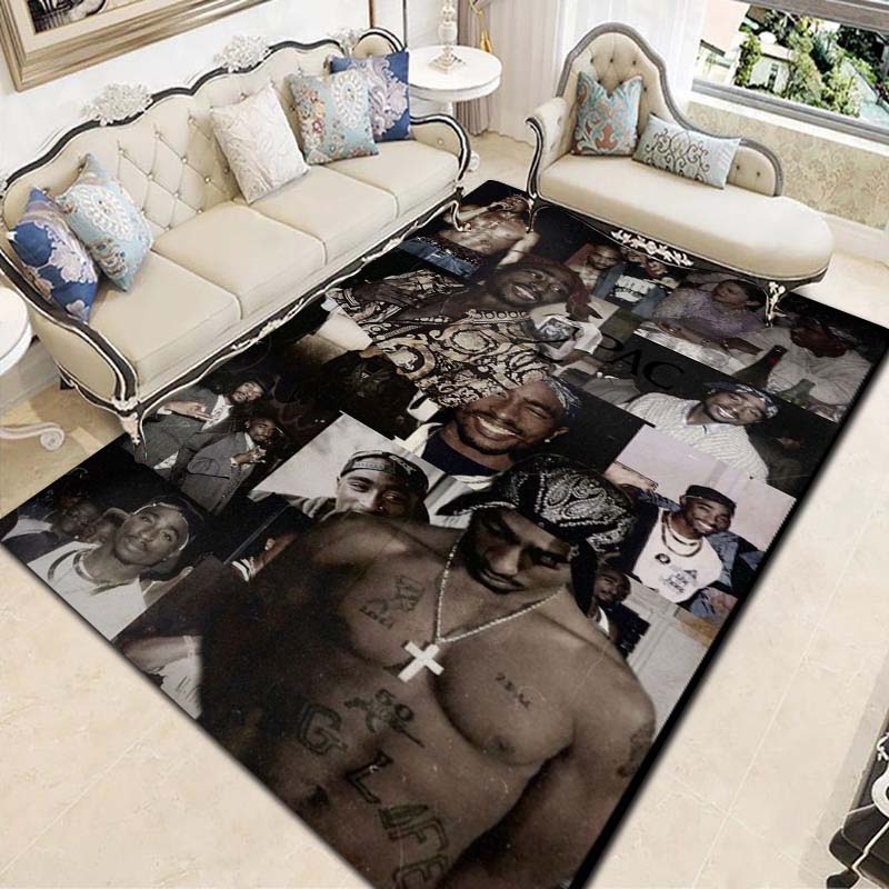 Tappeto con Stampa Leggenda Rapper Hip Hop Tappetino Antiscivolo per Pavimento Tappeto con Ritratto Vintage per Soggiorno Camera da Letto Decorazione Casa Regalo per Fan