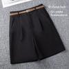 Zonder Riem Khaki Casual Wijde Pijpen Shorts Dames Zomer Effen Losse Knie-Lengte Broek Koreaanse Hoge Taille Pak Shorts Dames