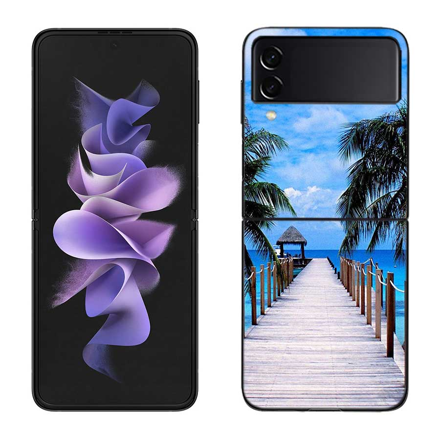 Sea Tropical Palm Trees Beach Case for Samsung Galaxy Z Flip 6 Flip 5 4 3 5G Black Cell Phone Cover Samsung Z Flip 5 5G Luxur
