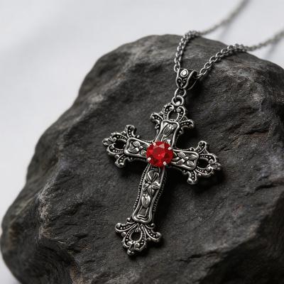 Punk Crystal Big Cross Pendant Necklaces for Women Men Gothic Irregular Cross Clavicle Chain Necklaces Aesthetic Jewelry