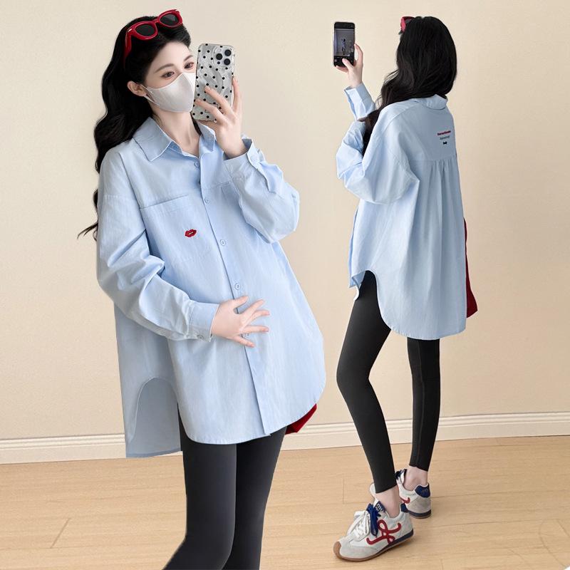 

2026 Korean Cotton Casual Maternity Shirt, Mid-length, Plus Size, Trendy Spring & Autumn Style 2XL білий
