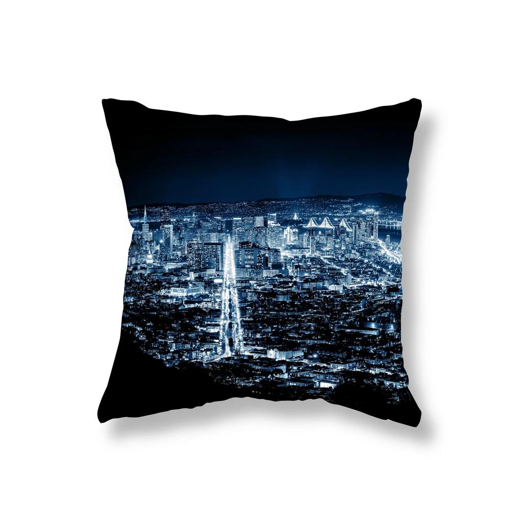 Sofa Decoration Office Game Chair Cushion Room Bedside Home City Building Scenery Night View Pillowcase