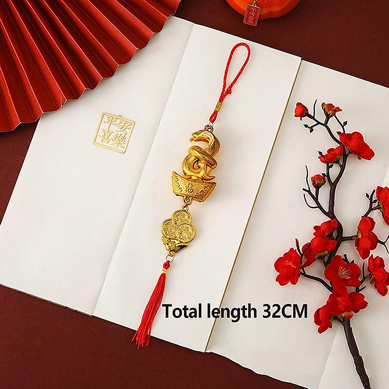 1Pc 2025 Year Of The Snake Gold-Plated Plastic Zodiac Snake Pendant Lucky Mascot Home Car Hanging Ornaments