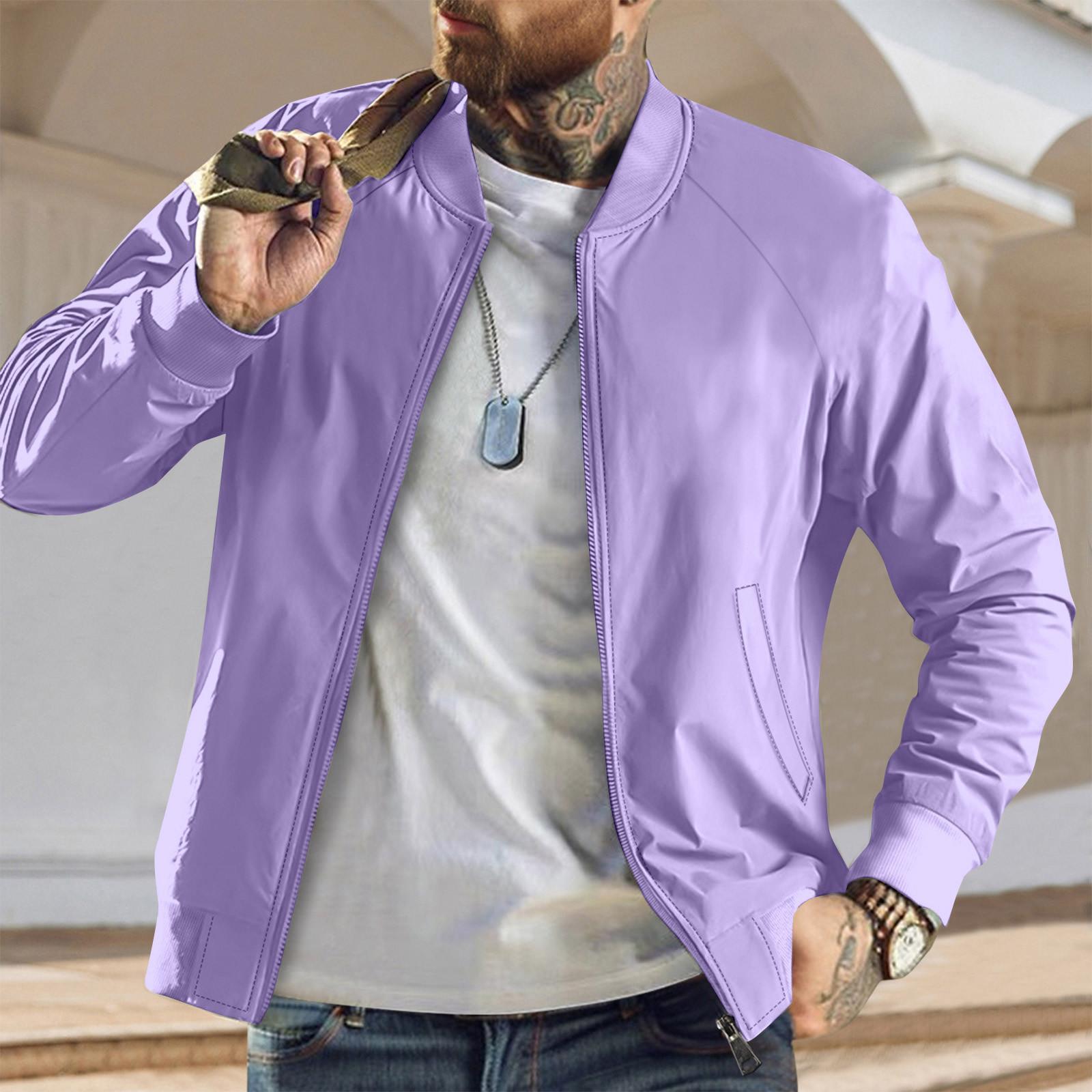 

Мужская бейсбольная куртка однотонного цвета, универсальная, модная, повседневная спортивная куртка с воротником-стойкой XL светло-фиолетовый