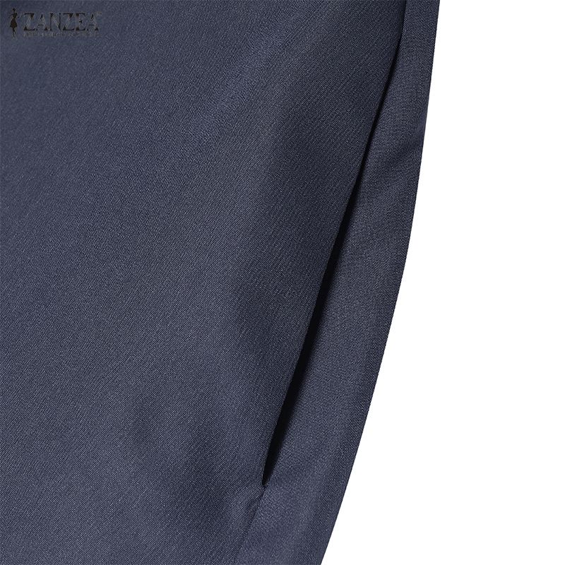 ZANZEA Vestido feminino casual gola virada para baixo solto manga comprida