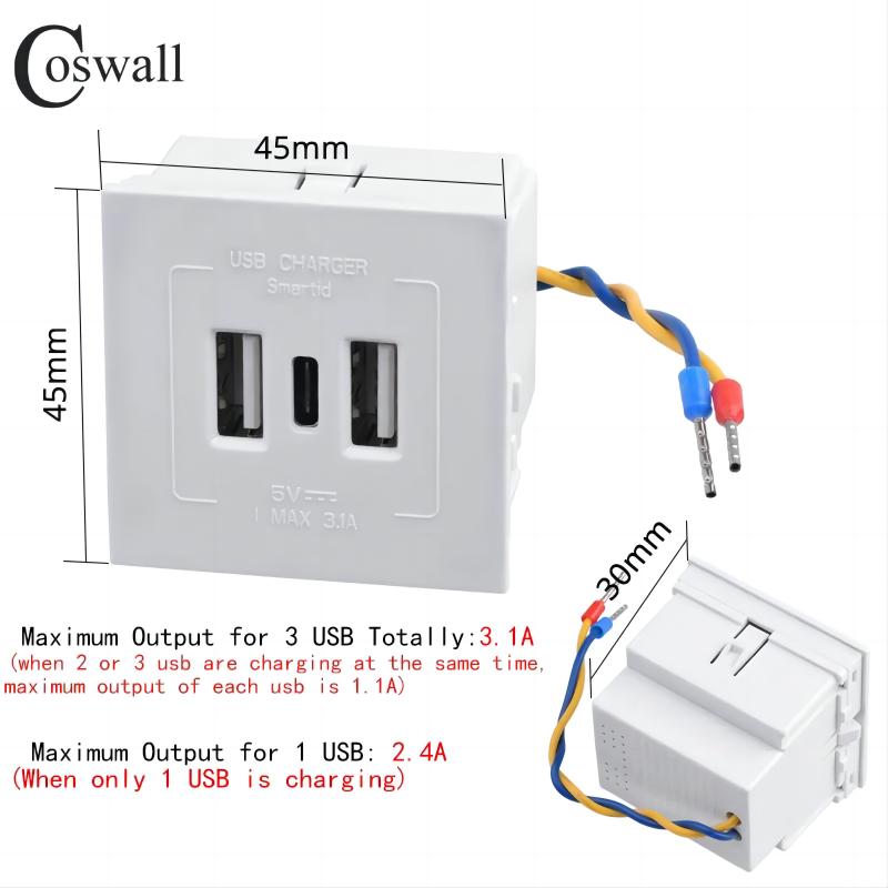 Glass Panel Wall EU Israel Italy Socket + WIFI Tuya Smart Switch + TV Internet Jack Type-C USB Charger Connector DIY Module