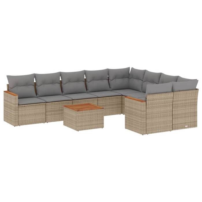 VidaXL Salon de Jardin avec Coussins 10 pcs, Canapés de Terrasse, Ensemble de Meubles de Patio, Mobilier d'Extérieur, Beige 3258713
