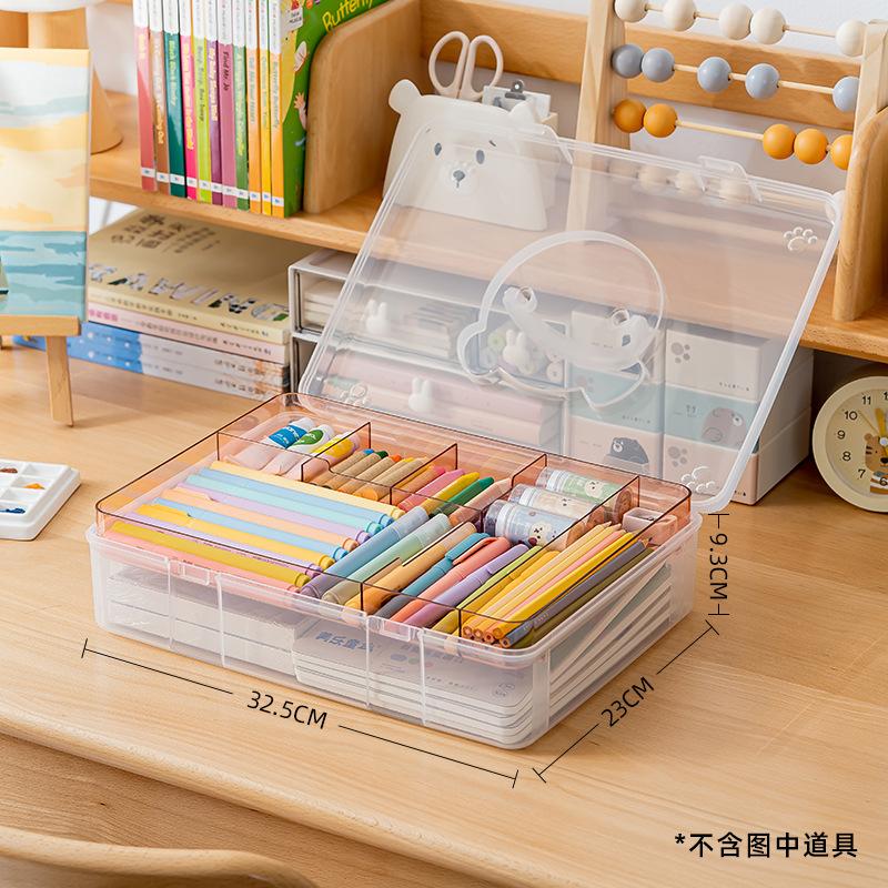Large Capacity Double-layer Transparent Marker Pen Storage Box, High-value Desktop Double-layer Storage Pen Holder