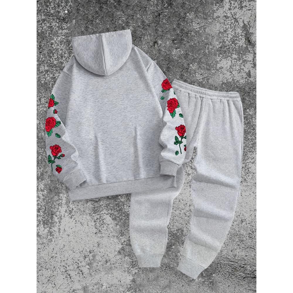 Herren Casual Buchstaben-Print Kapuzenpullover mit Kordelzug und Tasche und Kordelzug Outdoor Freizeit Sport Hosen Set, Cooles und Trendiges Set