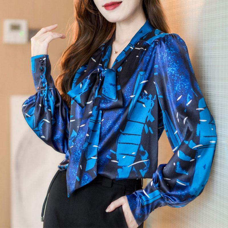 Stylish Elegant V-Neck Drawstring Bow Shirt 2023 Office Lady Spring Long Sleeve Women's Clothing Single-breasted Korean Blouse