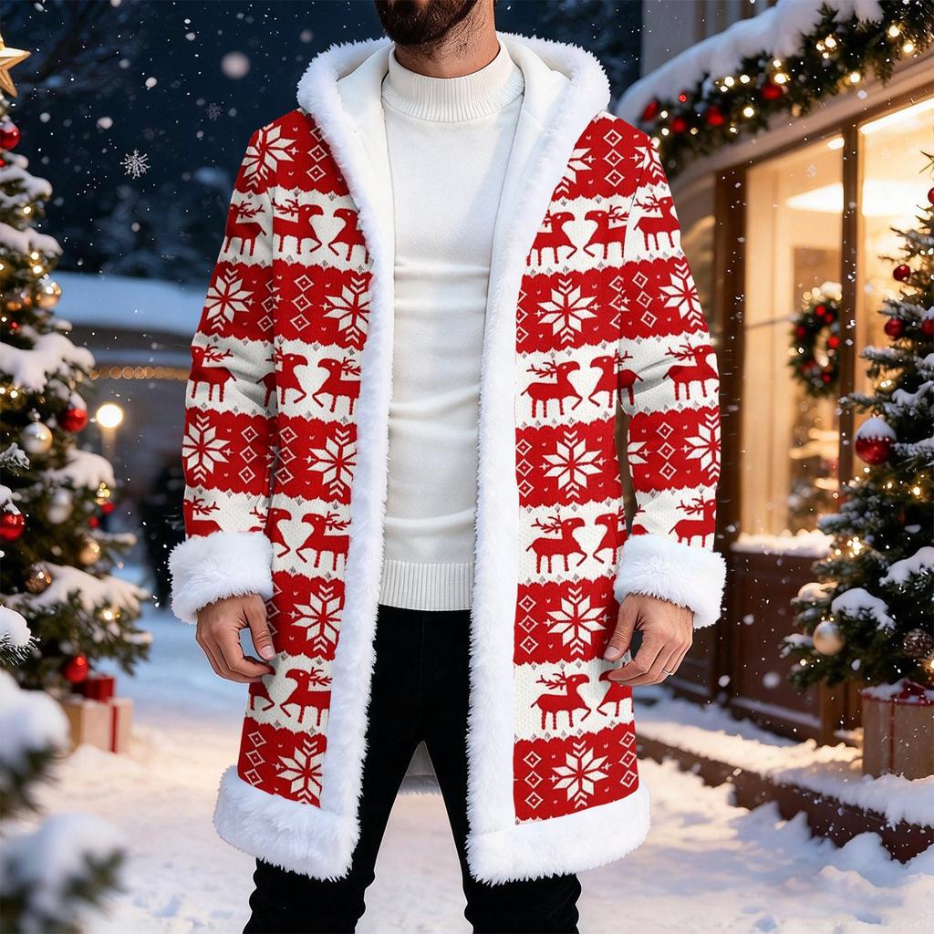 Men's Casual Christmas Print Jacket Holiday Outerwear
