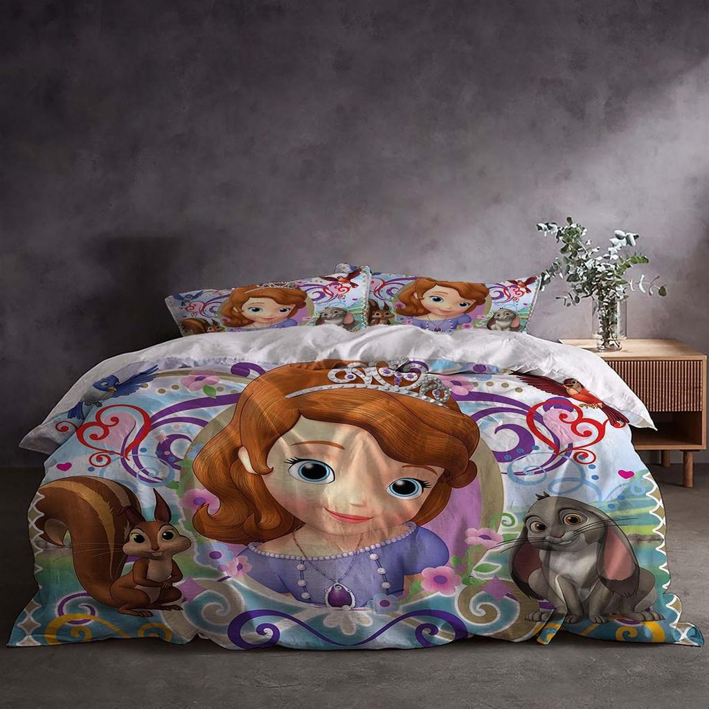Gift Christmas Quilt Cover Princesa Sofia 3-Piece Bedding Set,Queen Size, Includes Duvet Cover, Pillowcases, Machine Washable.
