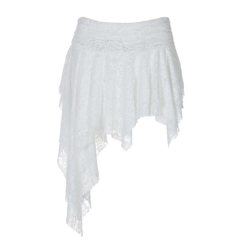 

Shemoda High Street Easiest for Match Niche Style Asymmetrical Oblique Hem Double-Layer Solid Color Lace High Waist Lining Skirt Women s Clothing White S