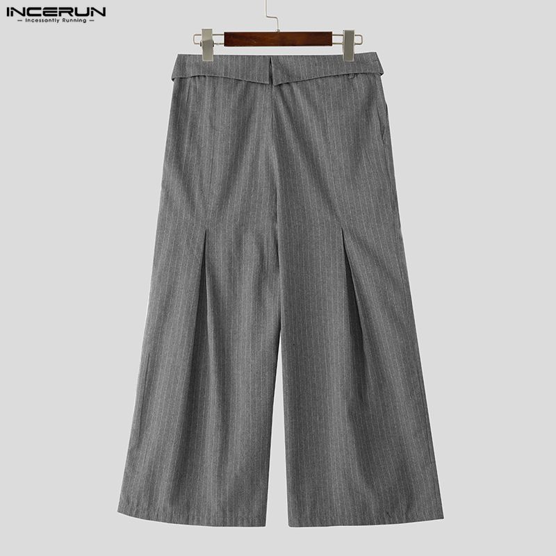 INCERUN Men Casual High Zipper Waist Embroidery Loose Long Wide Legs Pants Trousers