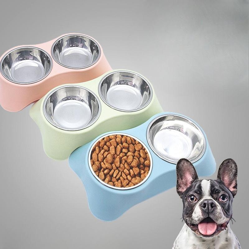 New Type of Pet Bowl, Stainless Steel Double Bowl Integrated, Cat and Dog Food Bowl, Anti-tipping Cat Food Bowl, Pet Food Utensils