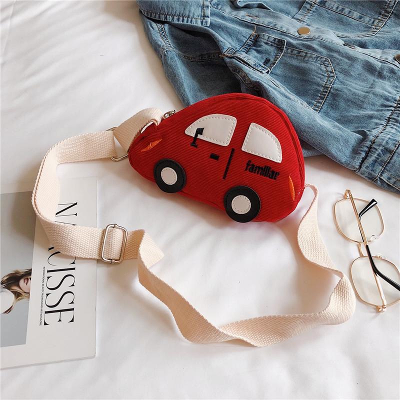 Trendy Corduroy Kids Shoulder Bag Cute Cartoon Car Mini Coin Purse For Girls