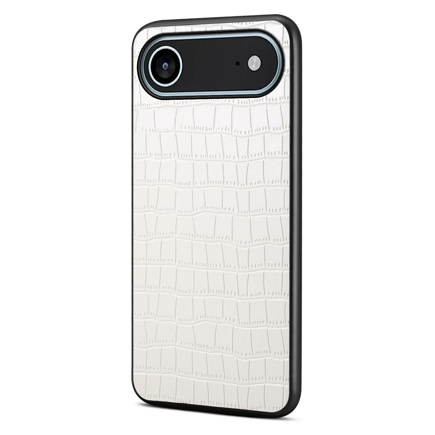 

For iPhone 17 Air Case Crocodile Texture Design Leather Slim Back Cover White