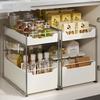 Under Sink 2 Layer Storage Racks Sliding Seasoning Bottle Holder Shelves Kitchen Pull-Out Type Dish Countertop Cabinet Organizer