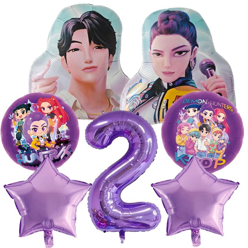 Kpop Demon Hunters Birthday Balloons Set Number Balloon Suit Foil Ballon Cartoon Birthday Party Supplies Decor Baby Shower Gift