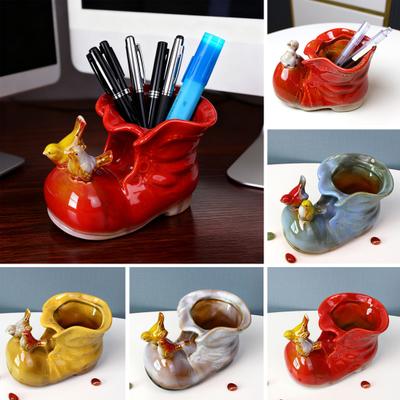Ceramic Bird Boot Planter Pot Pen Holder Colorful Shoes Flowerpot Succulents Herb