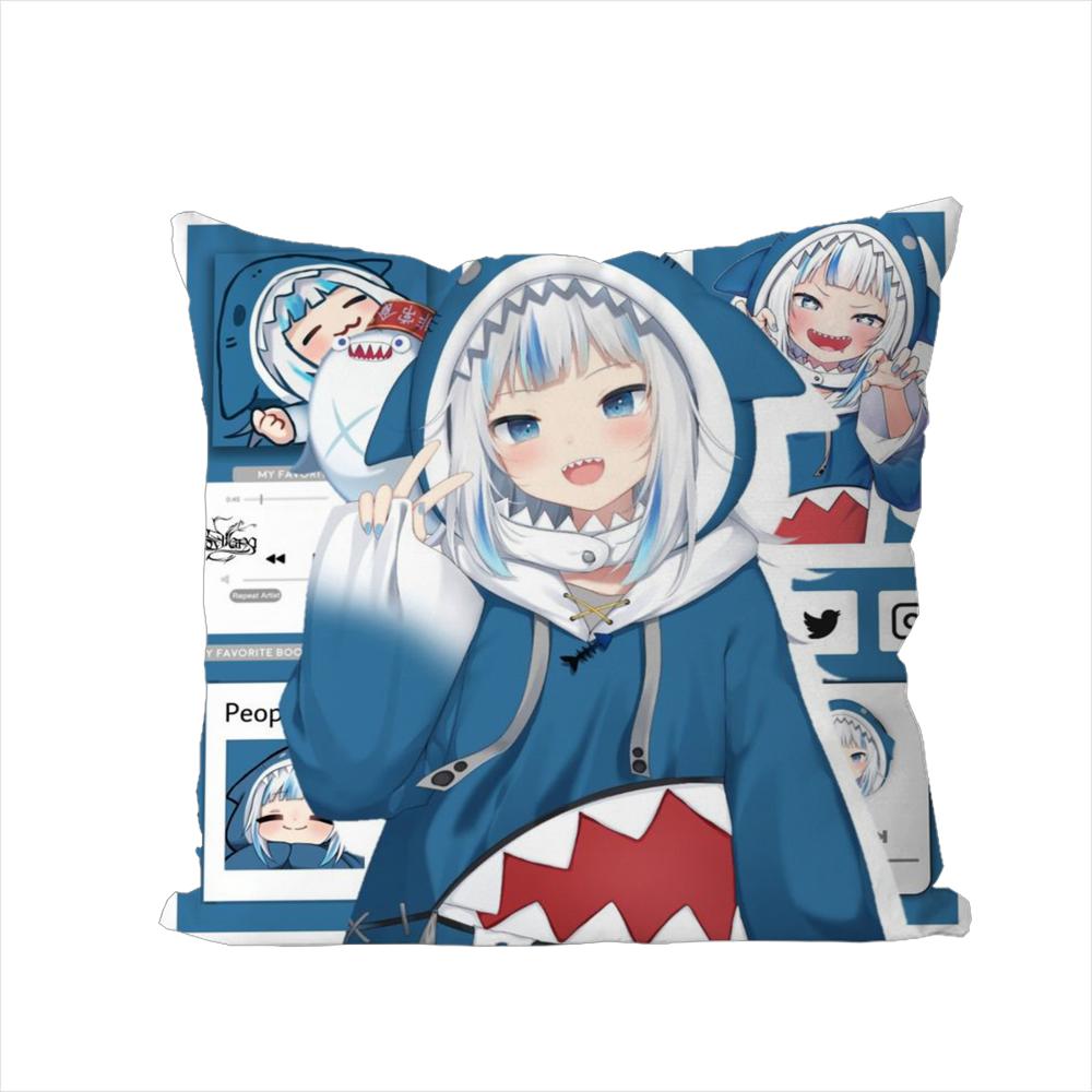 Gawr Gura Pillow Case For Car Sofa Decorative Home Doublesided Print Plush Square Throw Pillow Cushion Cover