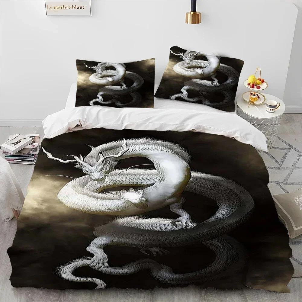 Drache 3D Cartoon Bettdecke Bettwäscheset, Bettbezug Bettset Steppdecke Kissenbezug, King Queen Size Bettwäscheset für Erwachsene Kind