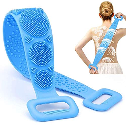 WENGTY Silicone Gel Body Back Bath Scrubber Bath Brush Washer For Dead Skin Removal Double Side Brush Belt For Shower Exfoliating Belt, Easy to Cl