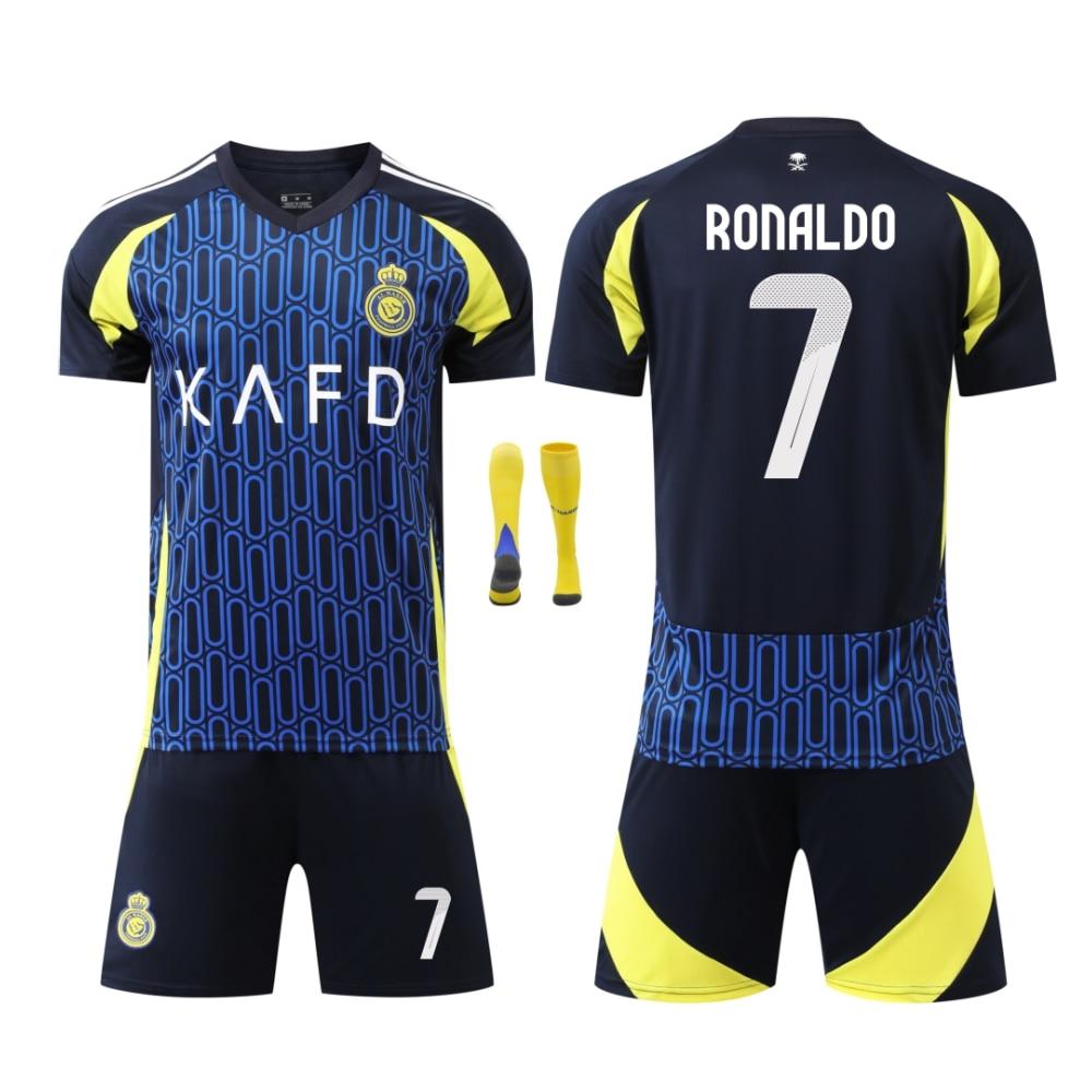Kids Saudi Ronaldo Football Jersey Suit Sports Equipment Blue Youth Soccer Training Kit