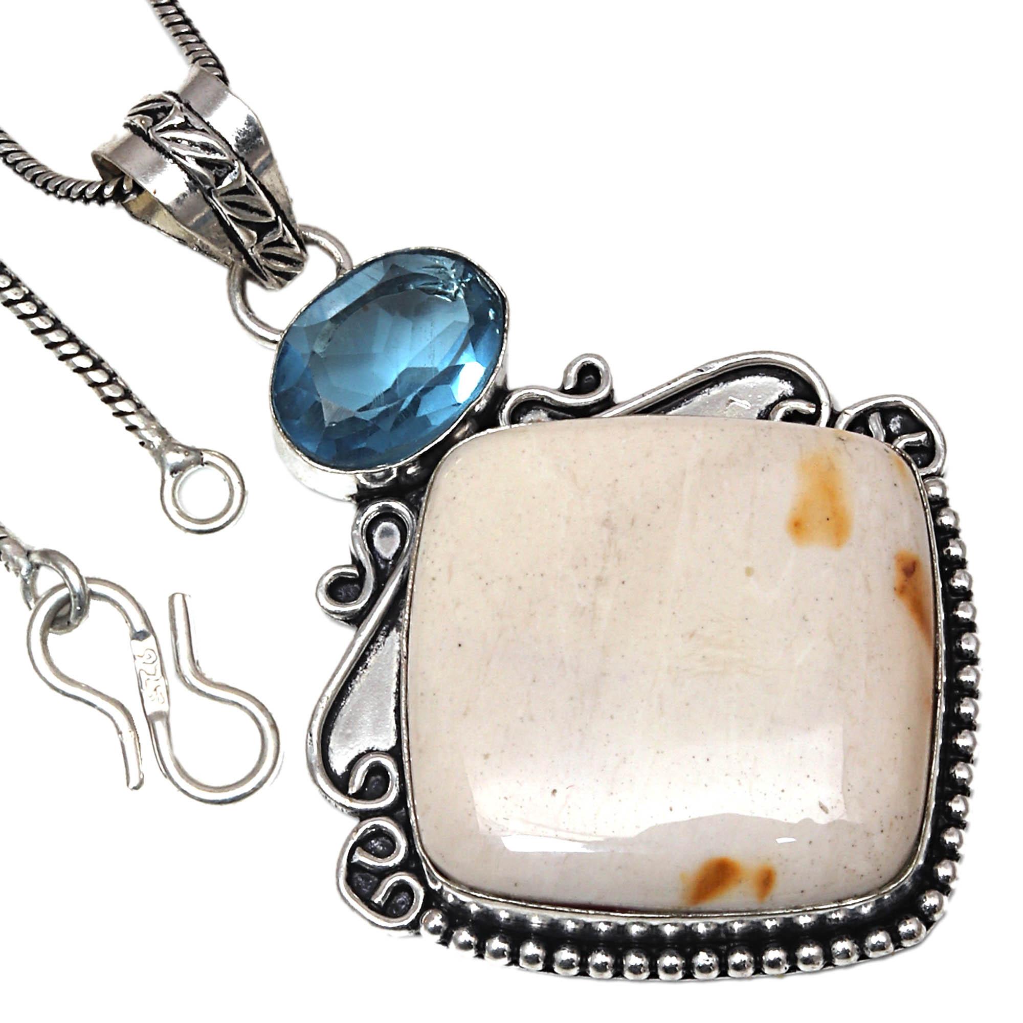

Pendant Scolecite Shell Swiss Blue Gemstone Mother Day Silver Jewelry 2.5