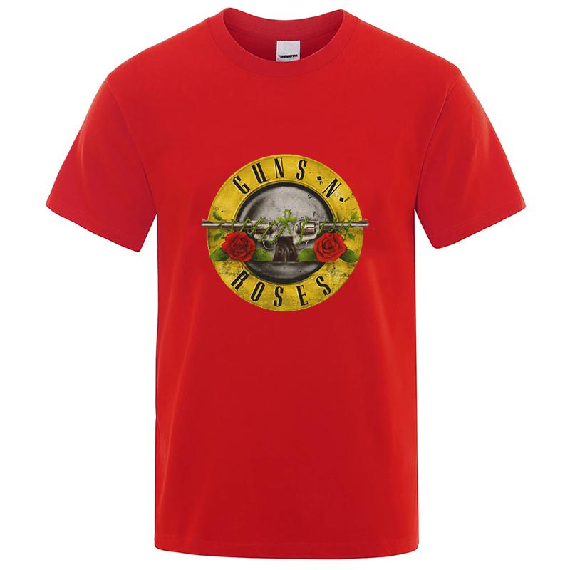 Cool Gun And Rose Pattern Men's Retro Cotton Short Sleeve Summer Fashion Oversized T-shirt For Men Streetwear Tee Tops Unisex