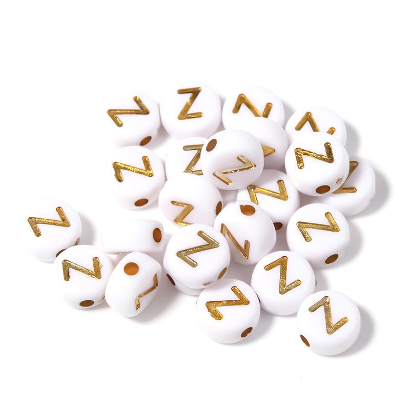 100Pcs 7mm Acrylic Alphabet Beads A-Z Gold Color Letters Beads For Jewelry Making Flat Round Spaced Bead DIY Bracelet Necklace