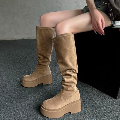 Women Stretch Knee High Boots Fashion Slip On Shoes  Autumn Winter Platfrom Flats Ladies Knight Long Booties D512