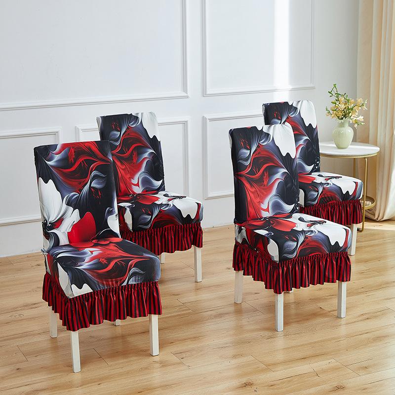 Four Seasons Printed Chair Cover One-piece Dining Chair Cover One-piece Dust Cover All-inclusive Elastic Skirt Household Chair Cover