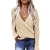 Women's V Neck Wrap Sweaters Long Sleeve Knitted Asymmetric Hem Pullover Solid Color Tops