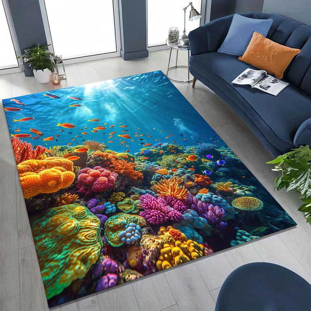 Dream Underwater World Sea Dolphin Turtle Coral Art Rug for Bedroom Living Room Sofa Home Doormat Decor,Kids Non-slip Floor Mat
