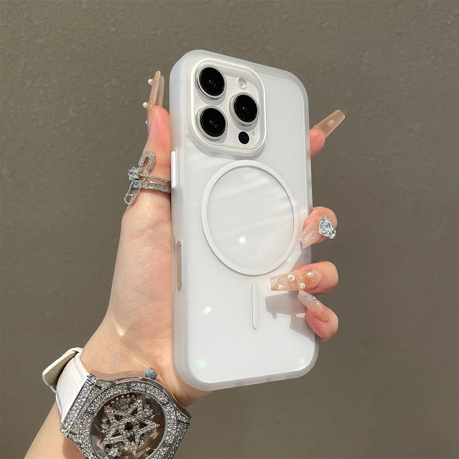 

For iPhone 16 Pro Max Magnetic Case TPU+PC Clear Phone Back Cover White