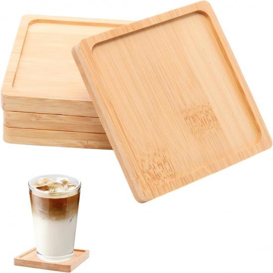 4 PSC Hexagon Bamboo Coasters for Crafts, 4.13 Inch Drink Coasters for Coffee Table, Drinking Cup Coaster for Small Plant Art Plate
