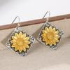 Boucles d'oreilles pendantes couleur cuivre vintage, carrées sculptées, tournesol, pour fête, usage quotidien